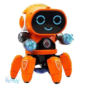 ربات کنترلی شش پا موزیکال و رقصنده نارنجی Dancing ROBOT on remote control RC music light orange -اسباب بازی